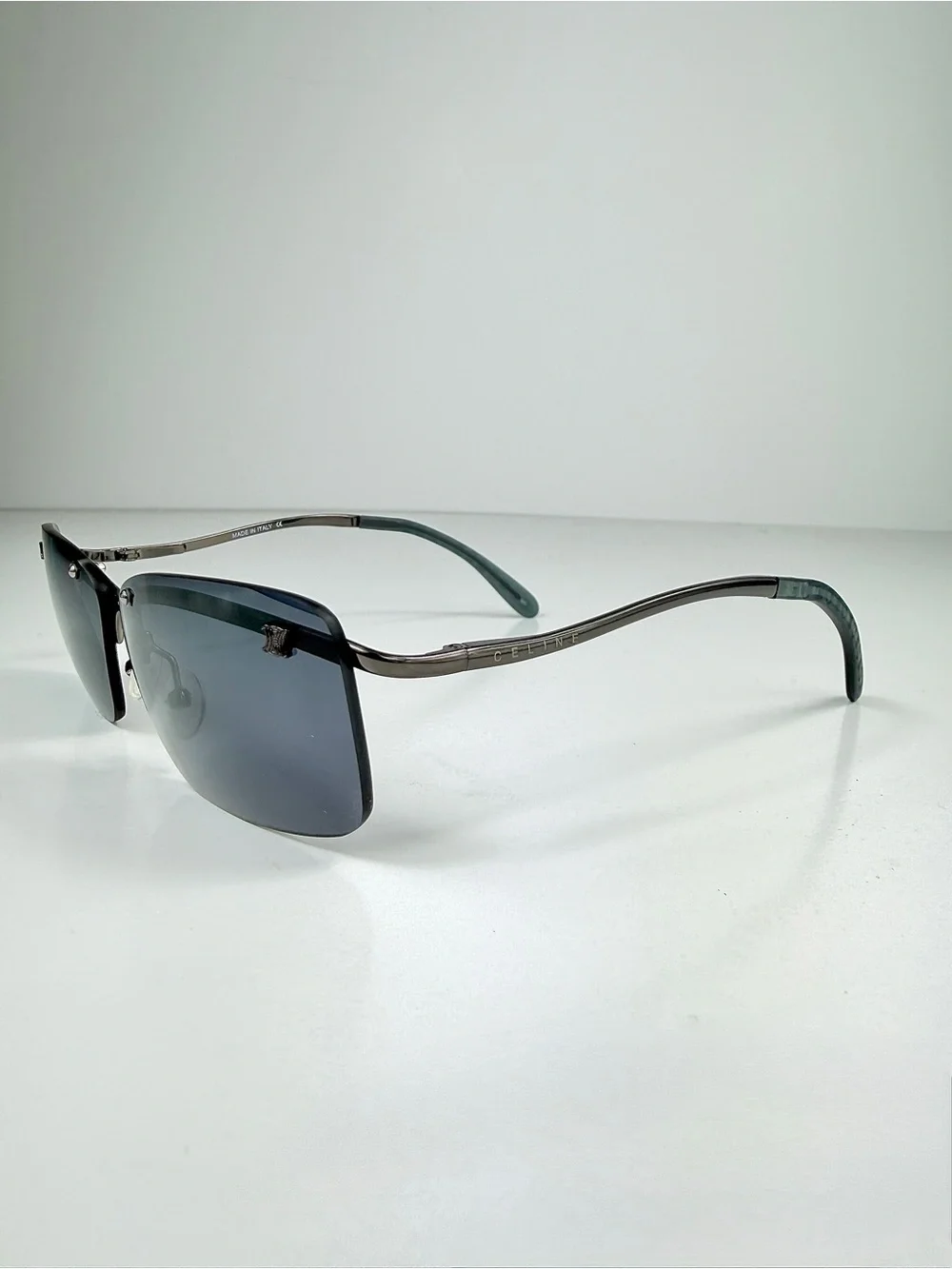 Deadstock Celine Triomphe Rimless Sunglasses SC 1007 568 Full Set Y2K Gunmetal